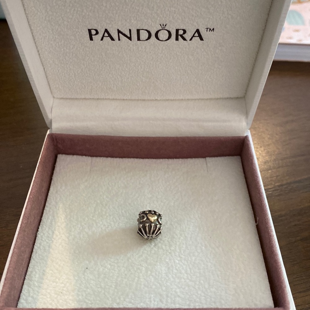 Genuine Pandora two tone Charm "Hatched Heart" Love and Hugs